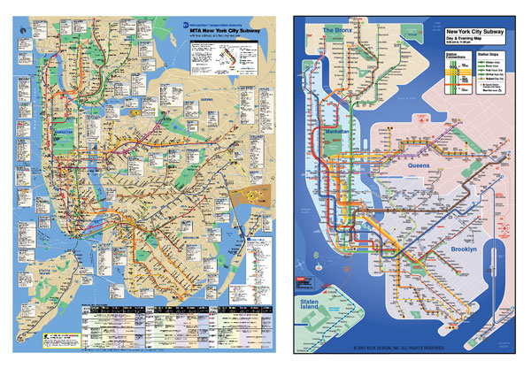 A comparison between the KICK Map and the official New York City Subway Map